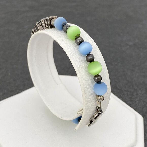 Blue Green Shimmery "Bethany" Beaded Bracelet | Vintage Sterling Silver 925 | 6" - Picture 10 of 13